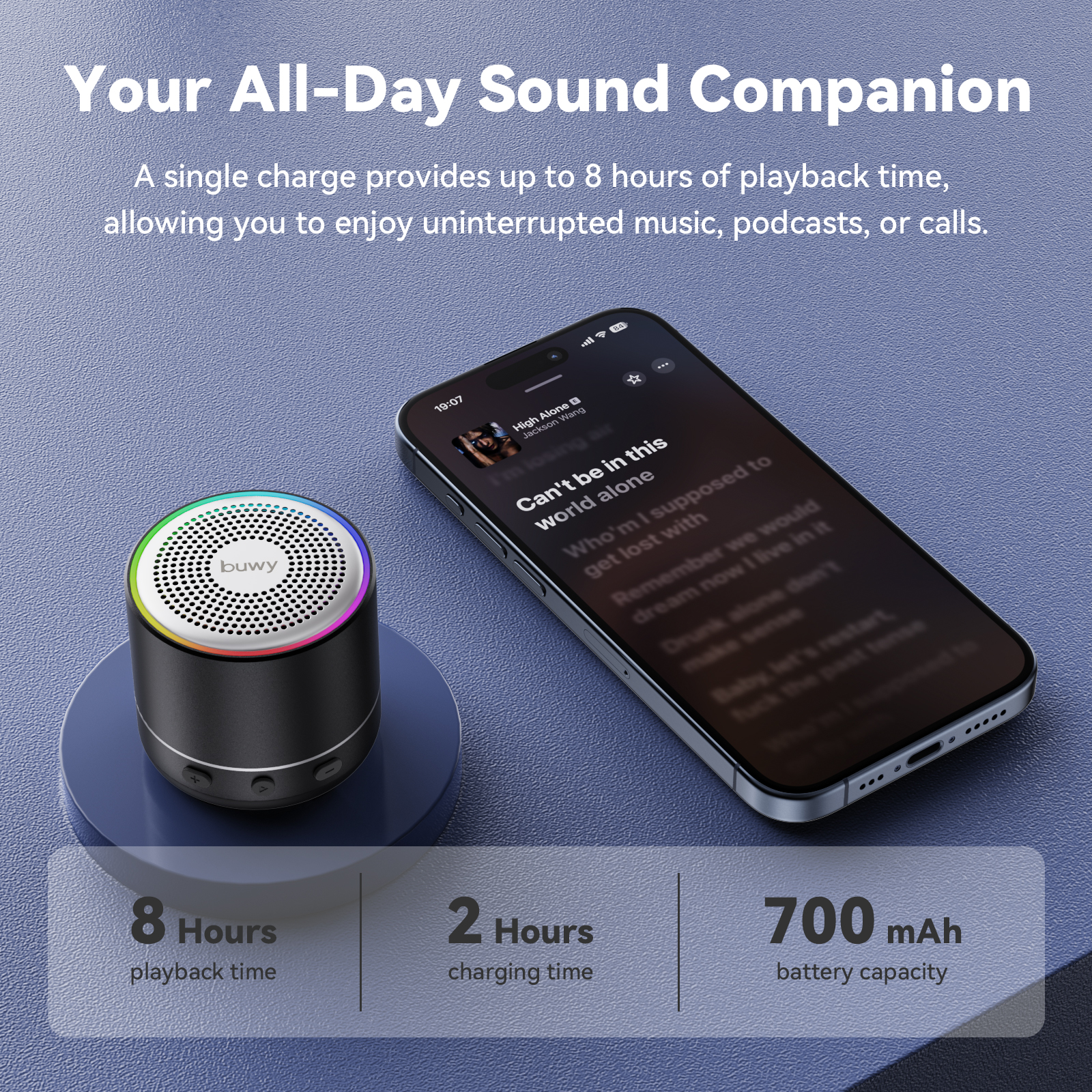 Cillso Mini Portable Bluetooth Speaker, IP68 Waterproof with RGB Lights photo 5