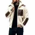 thumbnail image 3 of Men's Warm Winter Coats Thick Fleece Lined Hooded Jackets Faux Leather Spliced Zip up Bomber Coat Plus Size Casual Outerwear with Pockets, 3 of 10