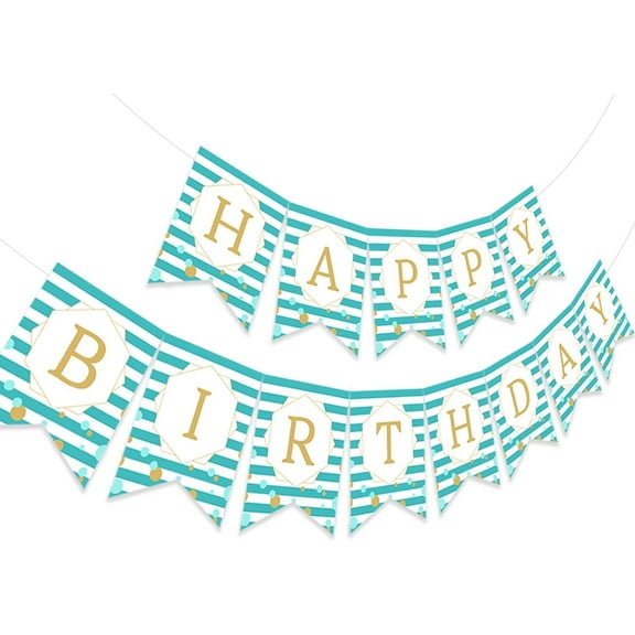 Teal Happy Birthday Banner Bunting Garland Sign for Girls and Women Turquoise Birthday Party Decorations