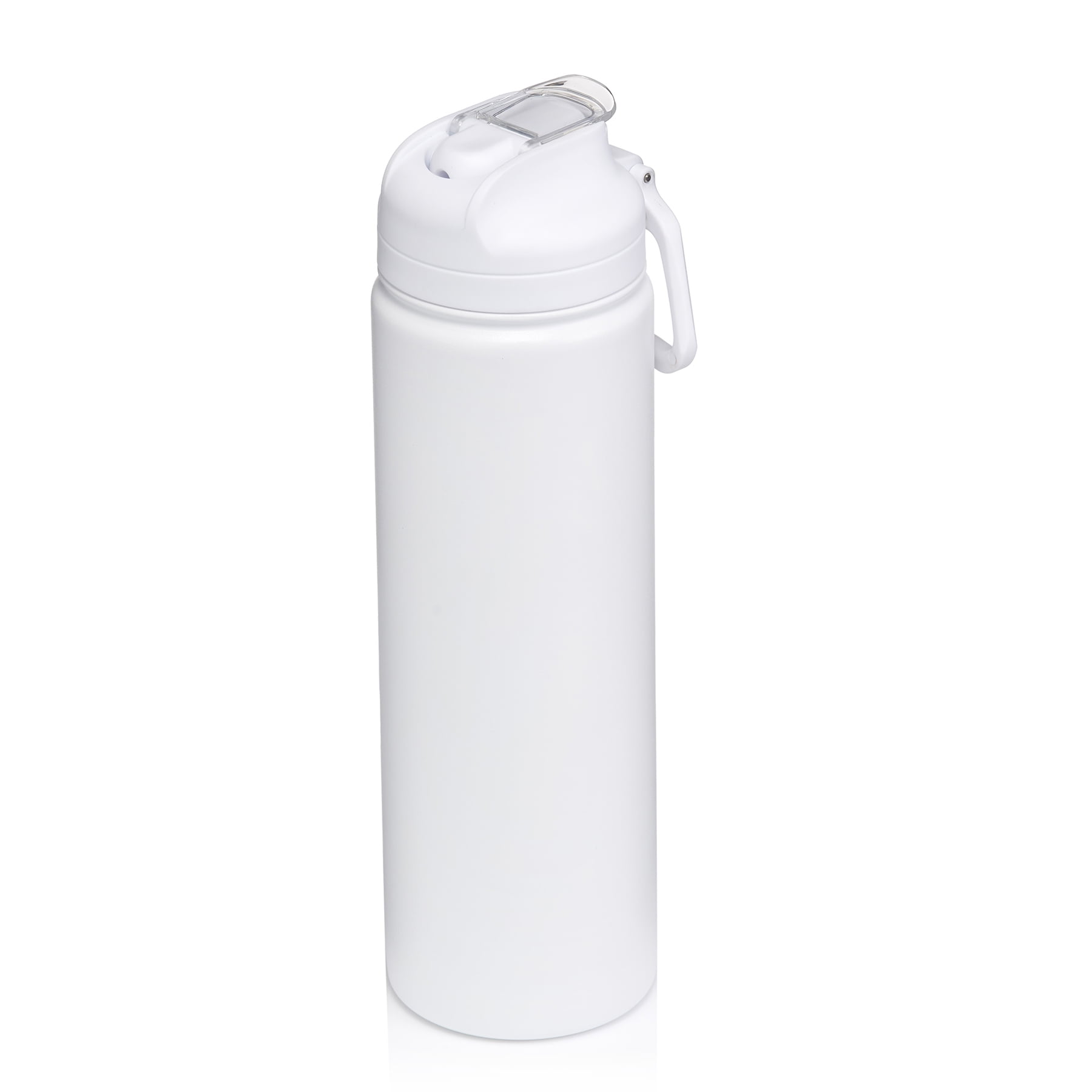 24oz White & Clear Fliptop Water Bottle With Straw