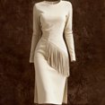 thumbnail image 5 of CIENVNSTG Womens Dresses Suede Retro Western Round Neck Slim Fit Long Sleeved Fancy Dress Beige L, 5 of 5