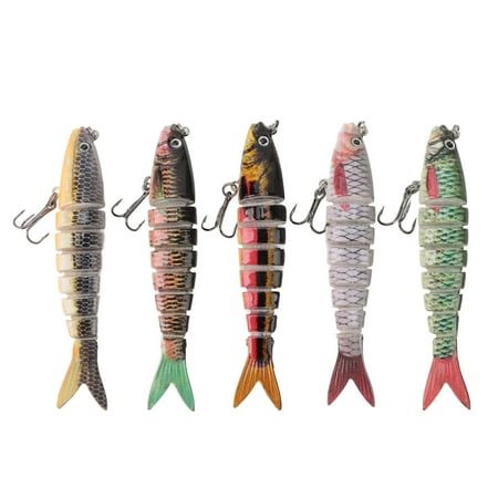 Luniquz 5PCS Fishing Lures for Freshwater and Saltwater Multi Jointed Lifelike Hard Bait Swimbait Fishing Tackle for Bass Pike
