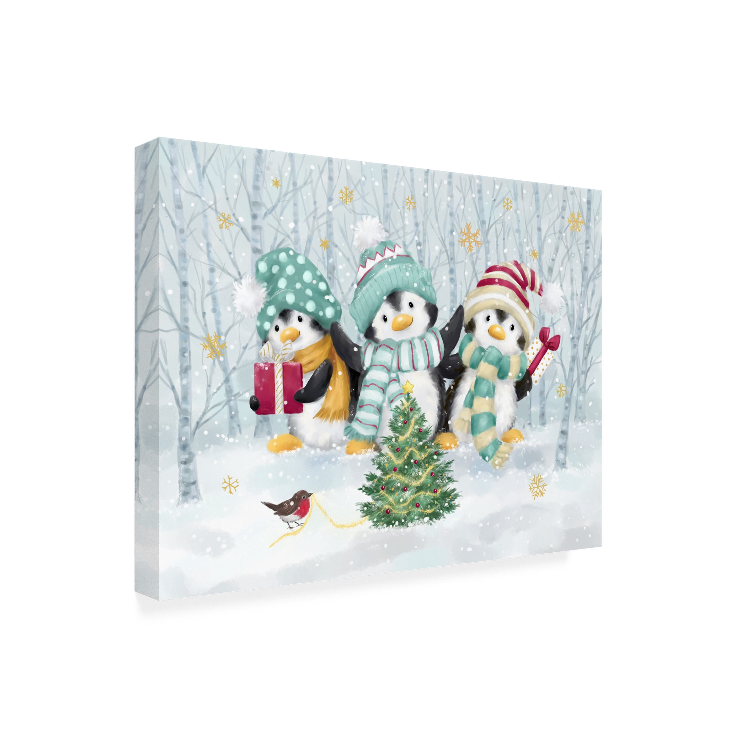 Canvas Wall Art - MAKIKO 'Christmas Penguins' Wall Art for Living Room, Bedroom, or Office Décor by Trademark Fine Art - 19 x 14 Inches