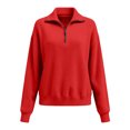 thumbnail image 5 of Sweaters for Women Soft Warm Quarter Zip Sweater Casual Loose Long Sleeve Pullover Tops Fall Winter Clothing Red 2XL, 5 of 7