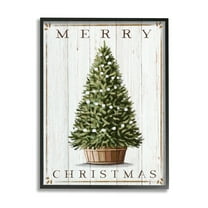 Stupell Industries Merry Christmas Country Farm Tree Rustic Pattern Holiday Painting Black Framed Art Print Wall Art, 16 x 20