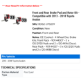 thumbnail image 2 of Front and Rear Brake Pad and Rotor Kit - Compatible with 2013 - 2018 Toyota Avalon 2014 2015 2016 2017, 2 of 2