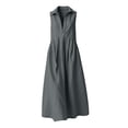 thumbnail image 4 of Women's Cotton Sleeveless Shirt Dress Collared Button Down Solid Color Casual Long Maxi Dress with Pockets Gray XXL(XXL), 4 of 6