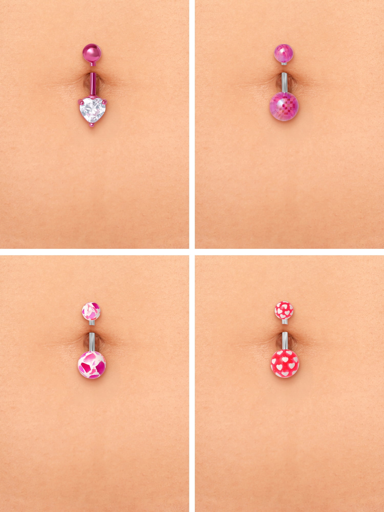 Hotsilver Women's 14G Surgical Steel Curved Barbells with Colorful Patterned Balls