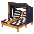 KidKraft Wooden Outdoor Double Chaise with Cup Holders, Honey & Navy