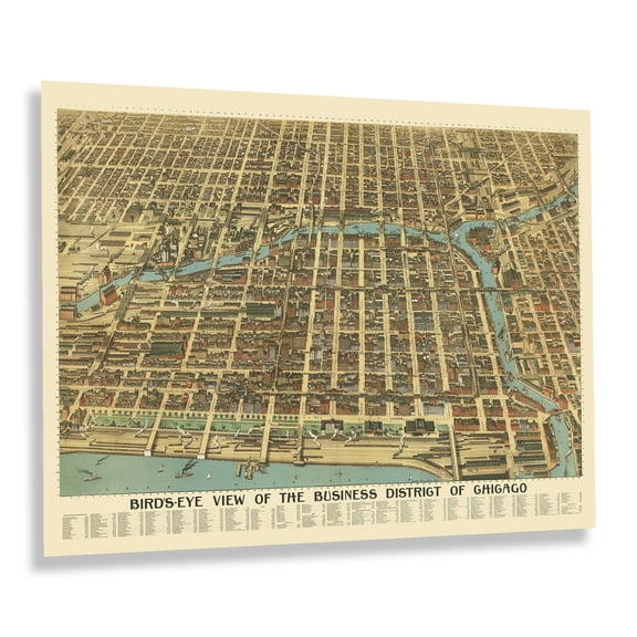 HISTORIX Vintage 1898 Chicago Business District Map Print - Bird's Eye View of Chicago Poster - Business District of Chicago Map Wall Art