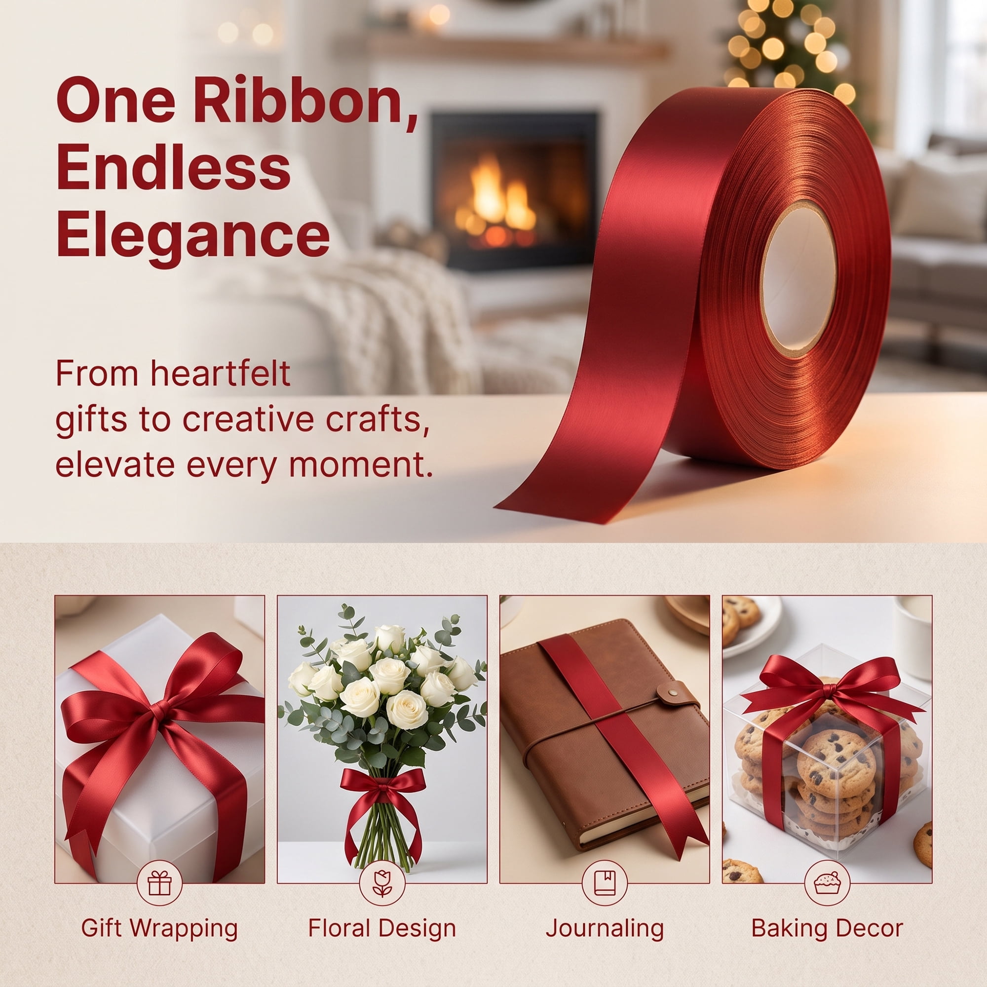 Unique Bargains Metallic Fabric Ribbon for Gift Wrapping and Decoration Red 5.5 Yard