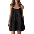 thumbnail image 2 of ClodeEU Women's Scoop Neck Spaghetti Strap Button Mini Dress,Casual A-Line Sundress Black,Women's Plus L, 2 of 8