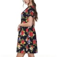 thumbnail image 2 of Balery Red Rose Flower Vestidos sueltos de manga corta para mujer, vestidos de verano 2025, vestidos casuales de corte A con vuelo., 2 of 6