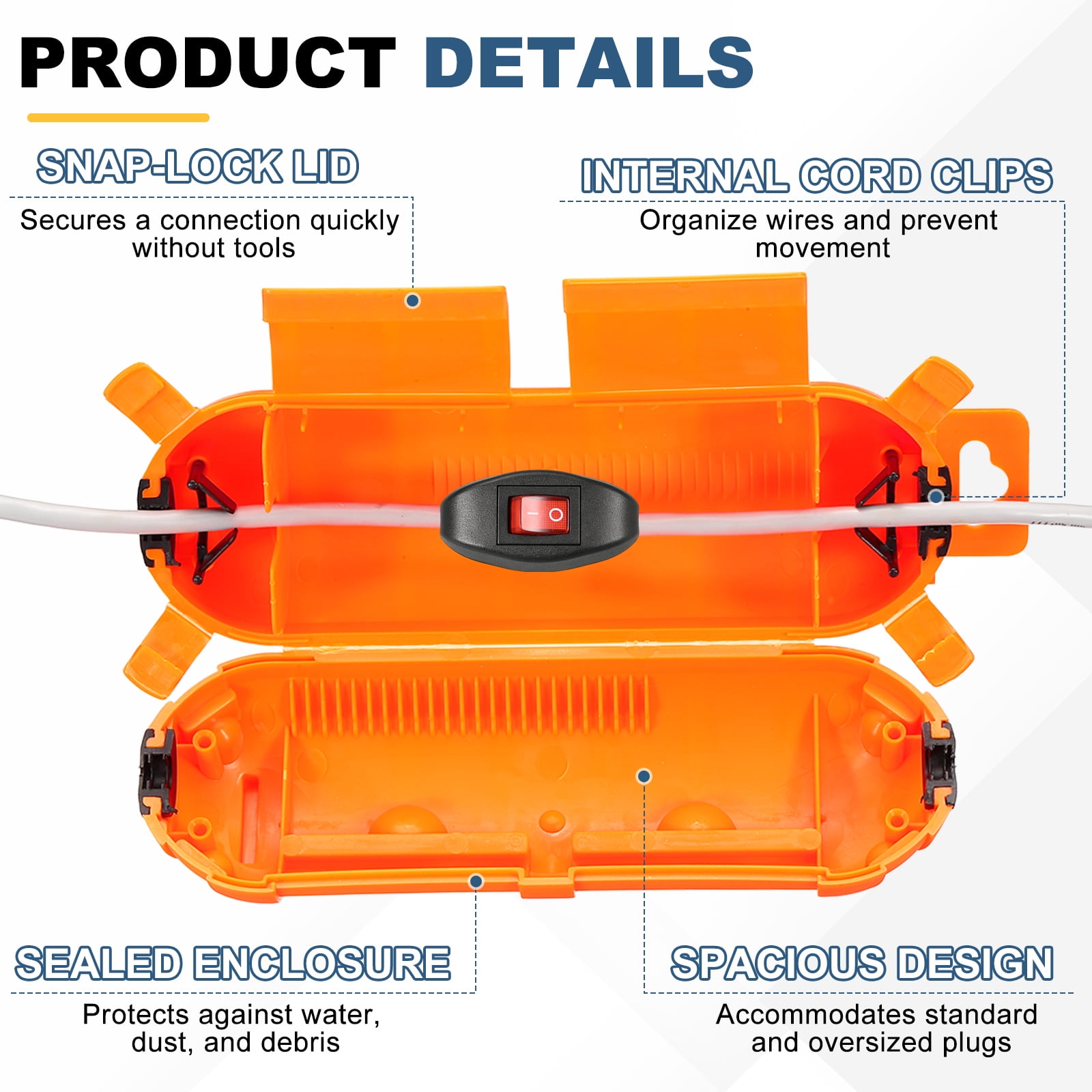 Uxcell 4Pcs Outdoor Extension Cord Safety Cover, IP55 ABS Orange Waterproof Electrical Connection Box Outdoor Plug Cover Protector for Socket Christmas Holiday Light, 9.06 x 2.66 x 2.66in