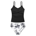 thumbnail image 4 of CAICJ98 Girls Swimsuit 2 Piece Bathing Suit Criss Cross Ruched Girl Tankini Sets Printed Girls' Swimwear (Black,11-12 Years), 4 of 7