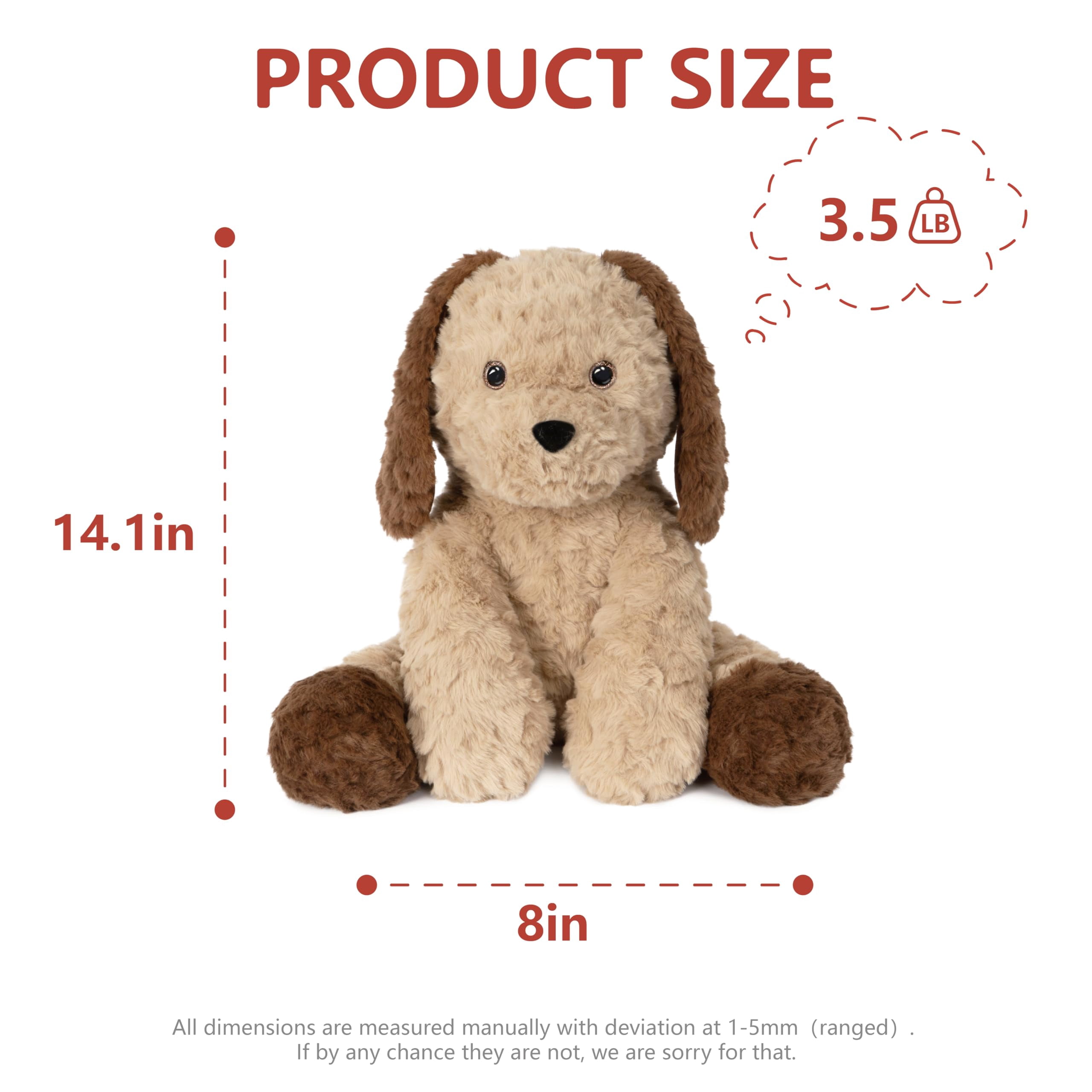 Niuniu Daddy 13.8" Sitting Puppy Weighted Stuffed Animals,4 lb Giant Brown Dog Plush Toy Body Pillow with Soft Faux Fur, Birthday Gift for Baby, Kids & Adults