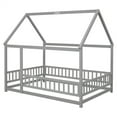 thumbnail image 6 of Full Size Floor Bed for Children, Wooden House Bed Playpen Playhouse Bed Montessori Floor Bed Frame with House Roof Frame & Fence for Girls Boys, No Box Spring Needed, 79.5”L x 60.0”W x 73.8”H, Gray, 6 of 7