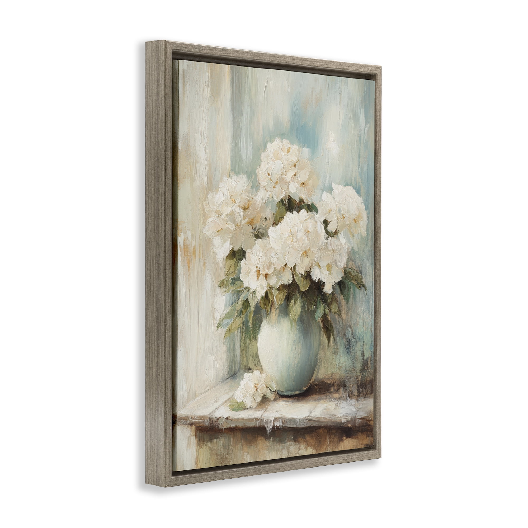 Stupell Industries Mantle Arrangement of Soft Blossoms Brown Framed Floater Canvas Wall Art, design by Petal Prints Design