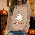 thumbnail image 2 of PLHWHYQ Women's Halloween Cute Ghost Pumpkin Graphic Crewneck Sweatshirt, Long Sleeve Casual Fall Pullover Top a-Khaki L, 2 of 6