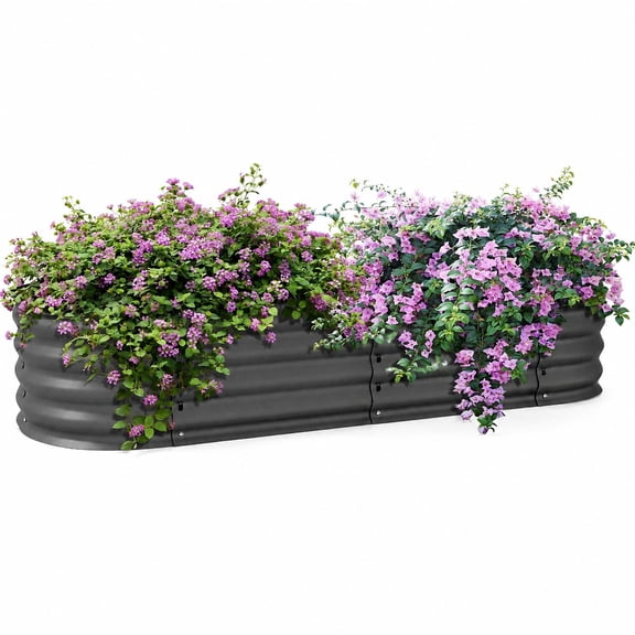 Galvanized Raised Garden Bed Kit 4.9x2x1 ft Outdoor Metal Planter Box with Safety Edging for Vegetables Flowers Herbs, Dark Gray