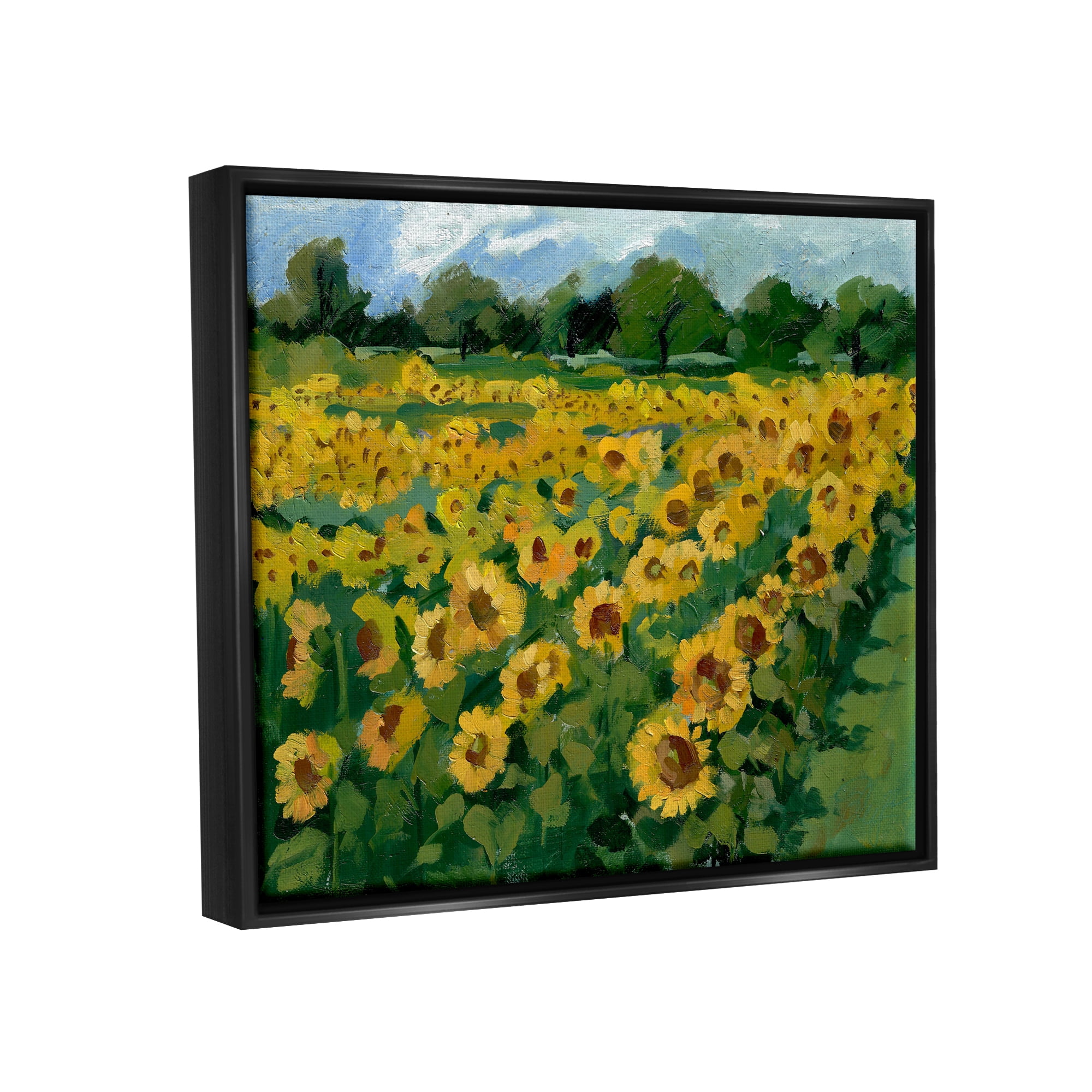 Stupell Industries Sunflower Farm Painting Botanical & Floral Painting Black Floater Framed Canvas Art Print Wall Art, 21 x 17