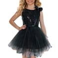 thumbnail image 4 of HXWCHs Robe à Carreaux Filles Couleur Unie Sans Manches Robe de Soirée avec Col Rond et Jupe Fluide pour Spectacles sur Scène Noir 3-4 Ans, 4 of 5
