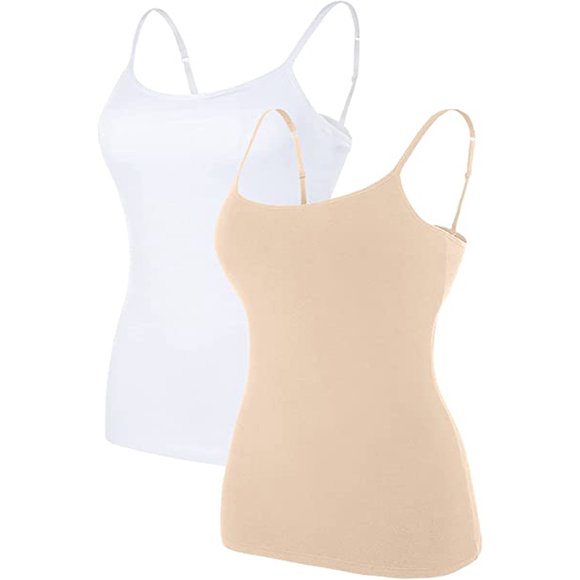 Charmo Cami Correa de espagueti ajustable para mujer construida en sujetador camisetas sin mangas 2 Pack
