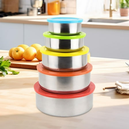 CBHVNT 5 Piece Mixing Bowls with Lids for Kitchen, Stainless Steel Mixing Bowls Set, Nesting Metal Mixing Bowls