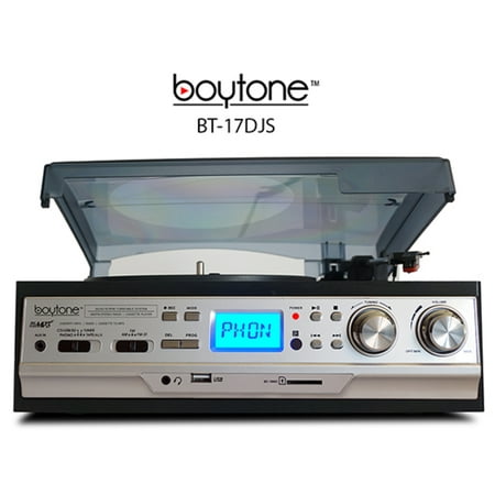 Boytone BT-17DJS 3-Speed Stereo Turntable 33/45/78 RPM with AM-FM
