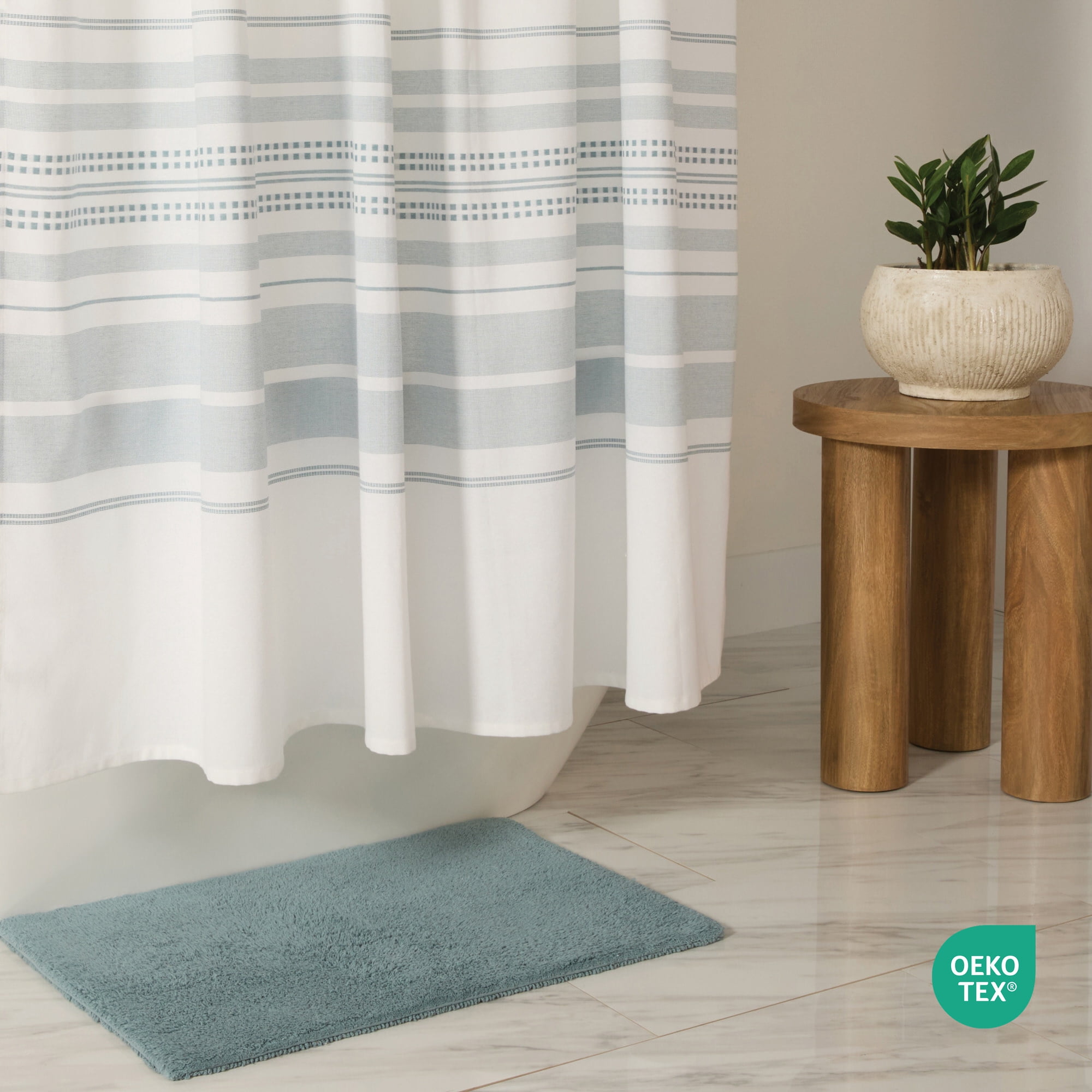 Cotton Blend Placement Stripe Shower Curtain
