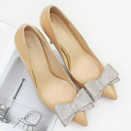 

YCNYCHCHY Big Size Woman Patent Leather Black Nude Stiletto High Heels Office Ladies Formal Dress Pumps New Fashion Sexy Bow Shoes
