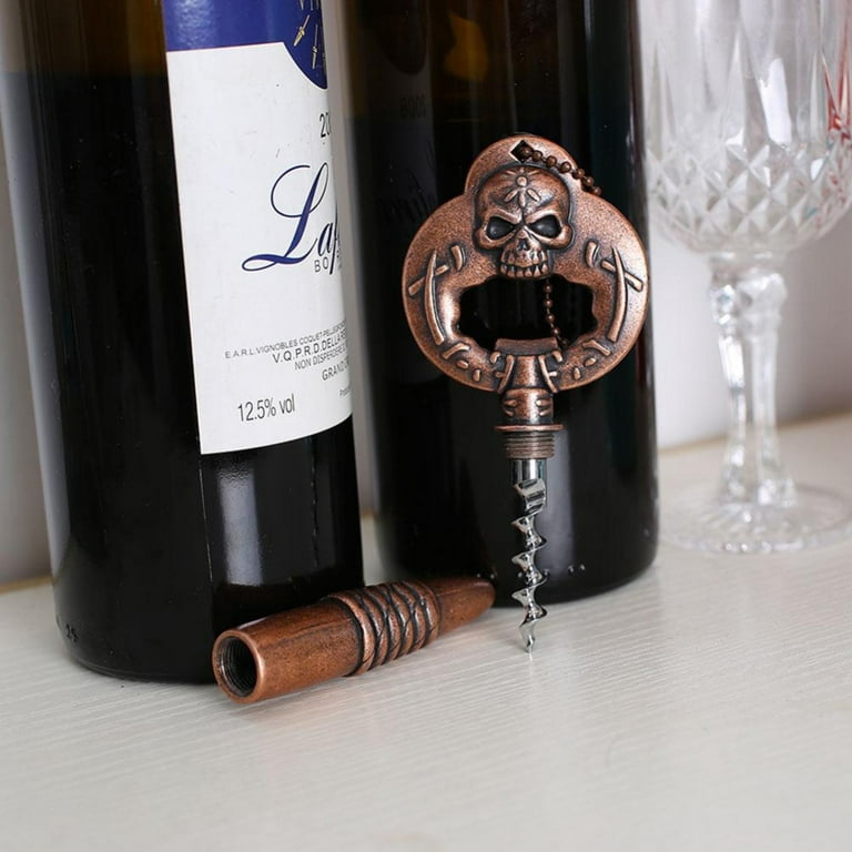 Retro Brass Bottle Opener and Wine Opener Embossed with Skull and  Characters 