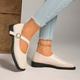 thumbnail image 4 of Xfvqtps Womens Mary Jane Shoes Adjustable Buckle Strap Square Toe Leather Upper Low Heel Comfortable Casual Flats Slip on Footwear Beige, 4 of 9