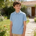 thumbnail image 5 of Byoo Boys Basic Polo Shirt Sporty Solid Color Short Sleeve Button Pullover Top Breathable School T Shirtï¼ Sky Blue, 5 of 5
