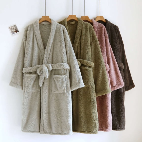 FRSASU Womens Casual Pajama Bathrobe Winter Soft Long Sleeve Sleepwear Kimono Robe Loose Comfy thermal Nightgown with Pockets Red