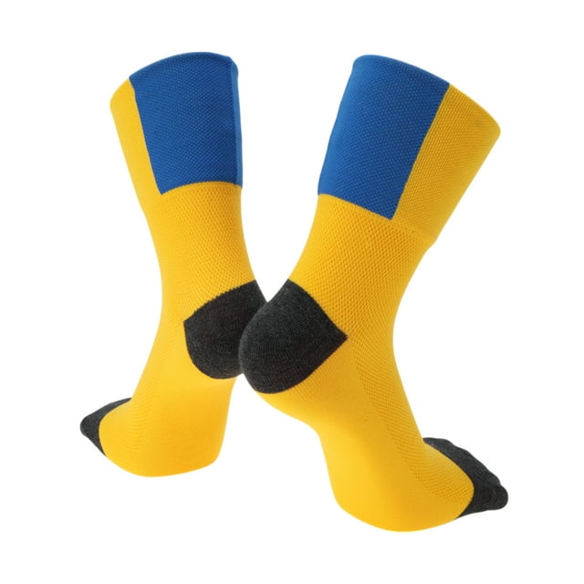 Calcetines de ciclismo Unique Bargains que absorben el sudor, calcetines para bicicleta al aire libre, amarillos, azules y negros, tamaño M, neutros y universales, 1 par, combinación de colores