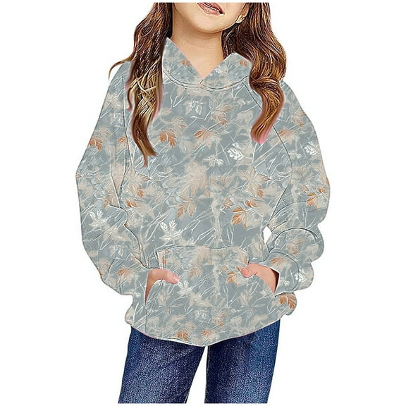 Luxalzxs Hoodies for Kids Boys Girls Maple Leaf Print Hooded Sweatshirt Children Winter Casual Trendy Oversized Fleece Classic Pullover Tops with Pocket