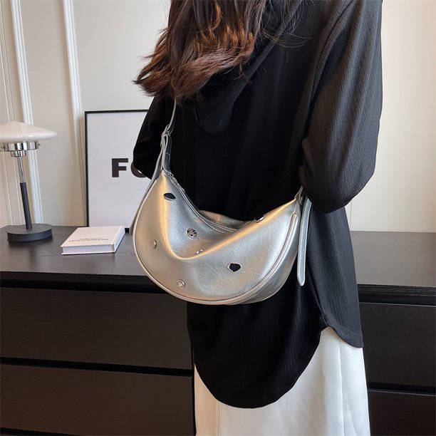 Bolso de hombro para mujer Bolso cruzado de PU Bolso elegante de media luna Bolso de mano femenino (Plata) Ndcxsfigh Para Estrenar