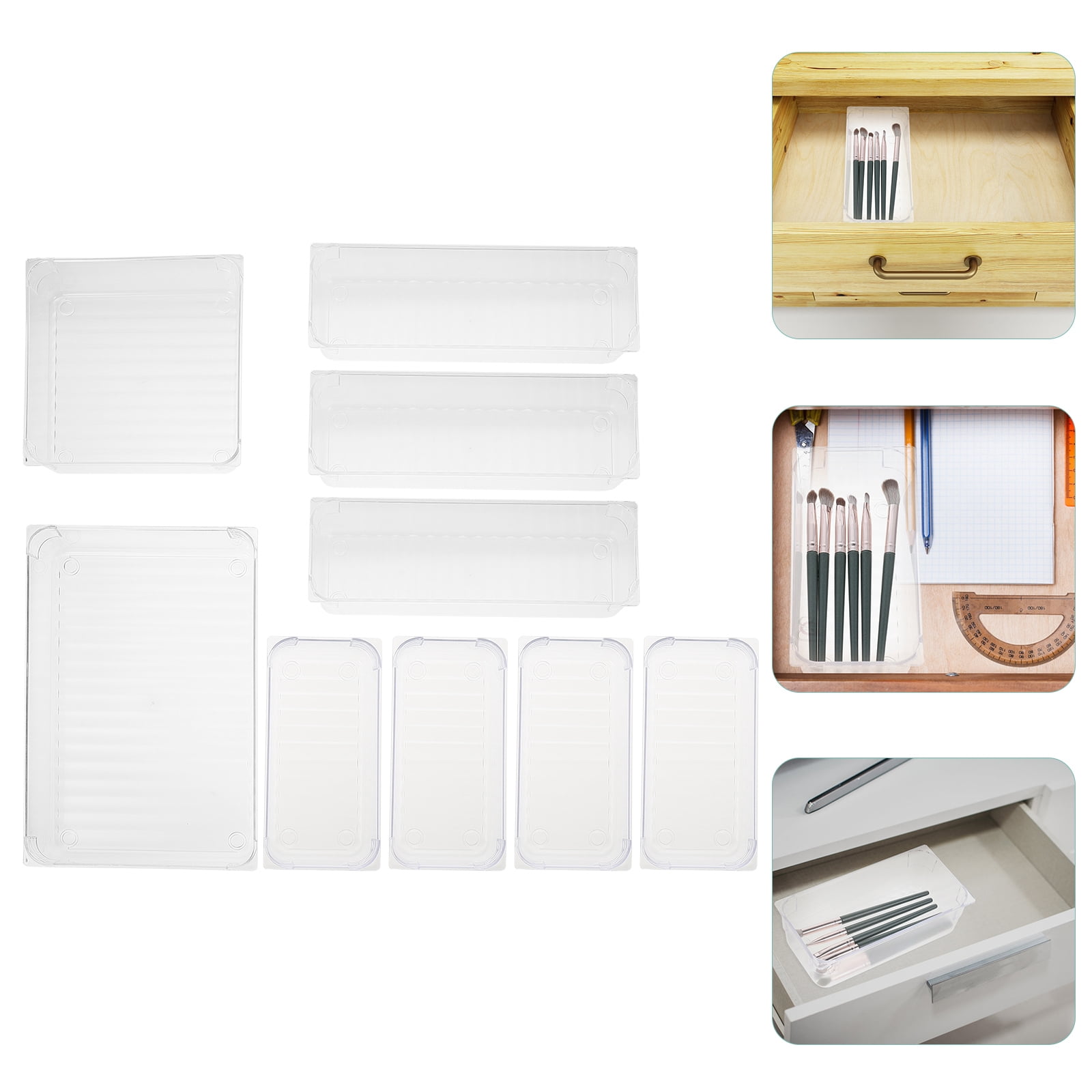 Transparent Plastic Drawer Organizer with Assorted Size Trays for Storage Use and Space Saving 1 Set