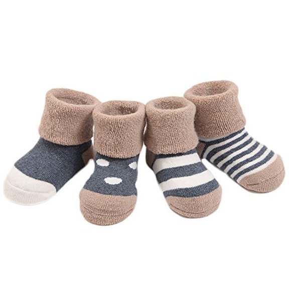 Lian LifeStyle Baby Toddler 4 Pairs Pack Thick Cotton Socks 12M-36M(Blue)