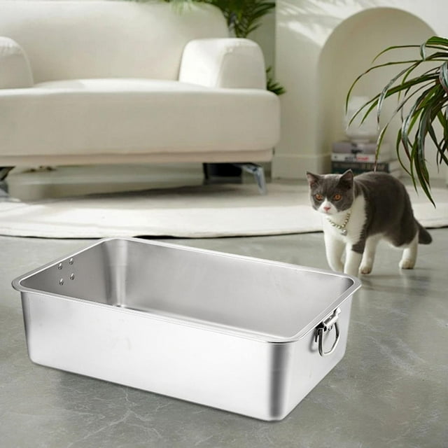 Caja de Arena de Acero Inoxidable Yinane Bandeja de Arena para Gatos 45cmx35cmx7cm