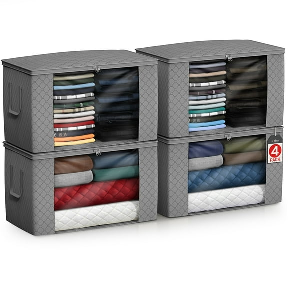 Sorbus Foldable Storage Bags with Clear Window & Zippers, Gray (4-Pack)