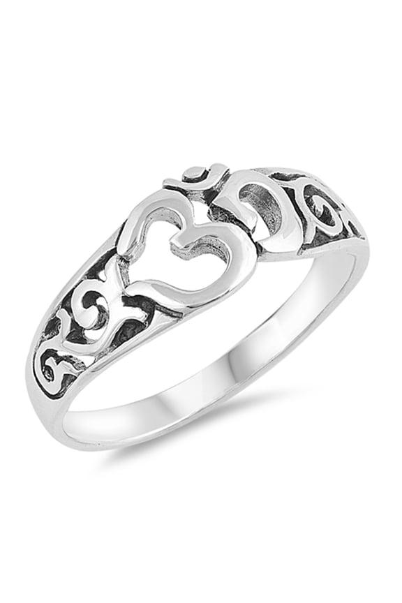 Filigree Om Aum Ohm Meditation Yoga Ring 925 Sterling Silver Band Jewelry Female Male Unisex Size 6
