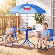 Infans Kids Picnic Table, Outdoor Table&Chair Set, 2 Folding Chairs&Adjustable Umbrella
