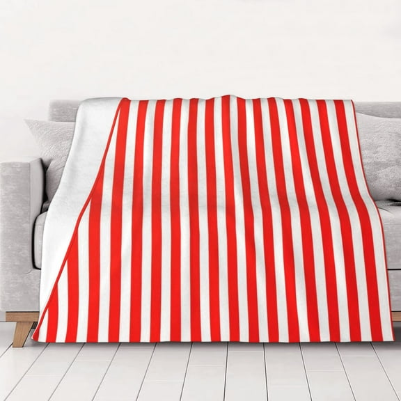 Throw Blanket Red White Vertical Stripe Pattern Soft Cozy Fleece Flannel Blanket Home Decor for Couch Sofa Bed 60"x50"