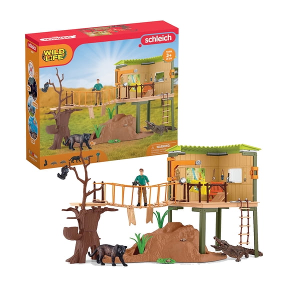 Schleich - Wild Life: Safari Ranger Adventure Station with Alligator, Panther, Safari Base, Guide Figurine & Accessories Wildlife Action Playset, 68 Pcs