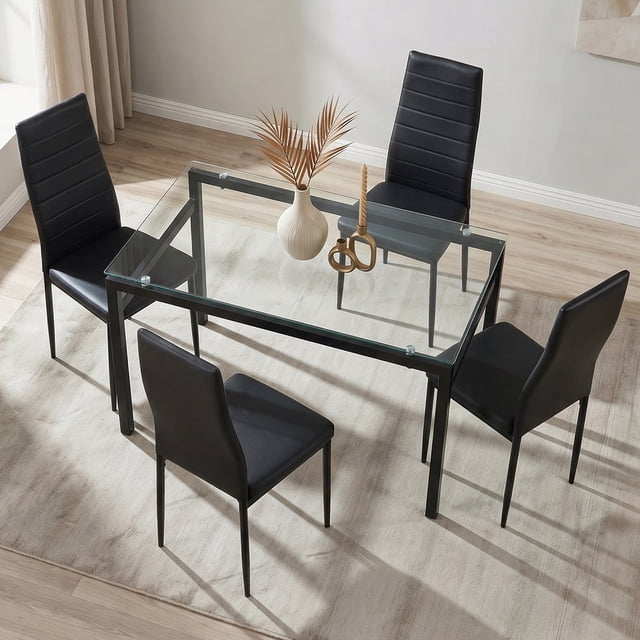 Comedor: Mesa Transparente y 4 Sillas Negro Homemake Furniture