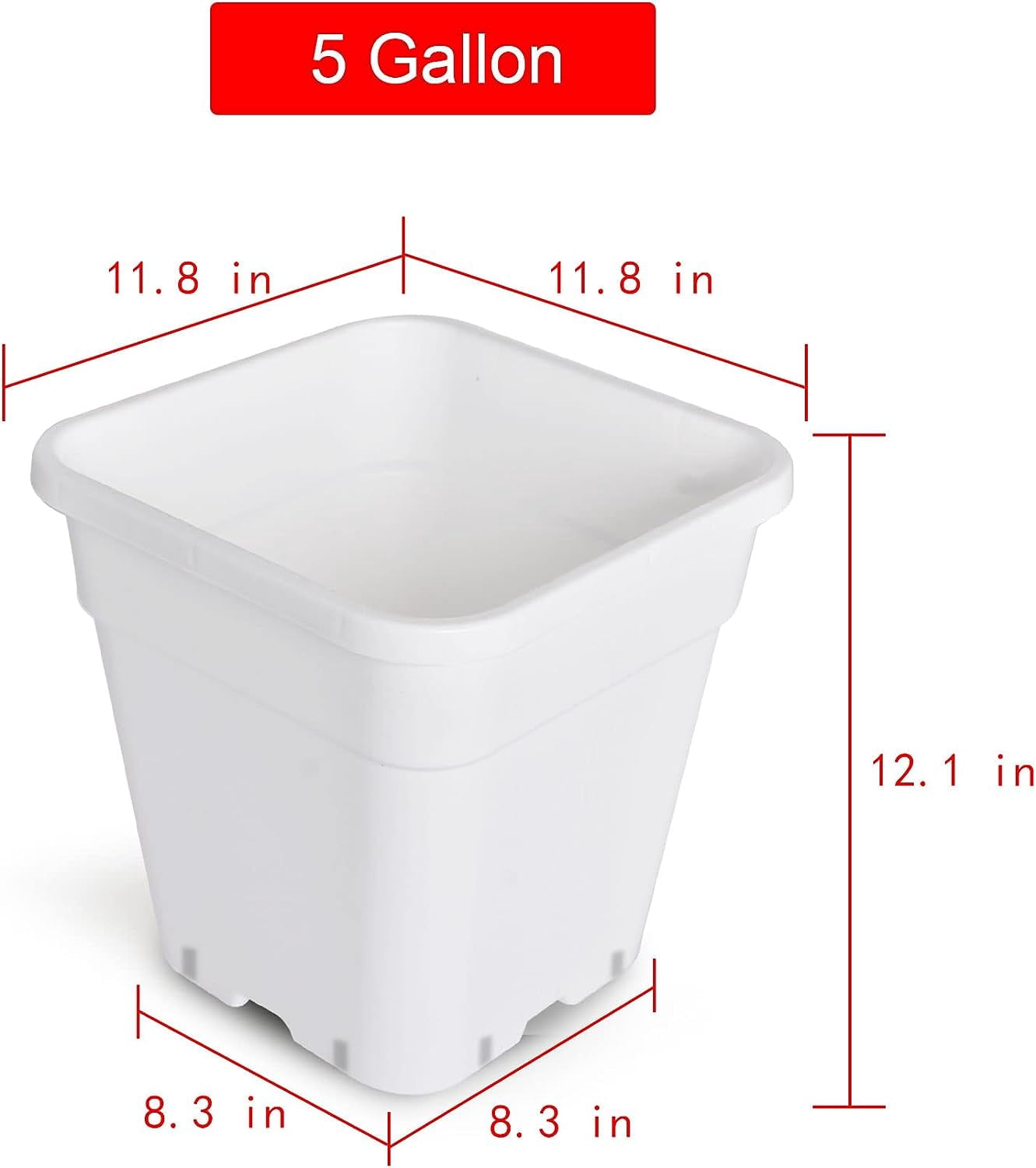 PET-U 5 Gallon 10 Pcs Square Plastic Plant Pots Flexible Nursery Pot Planter Nursery Pots Suitable for Flower Vegetables Succulents White