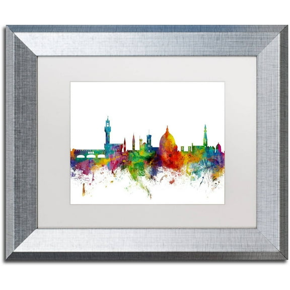 Trademark Fine Art "Florence Italy Skyline White" Canvas Art by Michael Tompsett, White Matte, Silver Frame