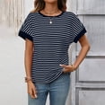 thumbnail image 2 of Women's Going Out Striped Knit T Shirt Short Sleeve Round Neck Casual Stretchy Everyday Spring Top, 2 of 9